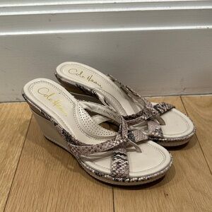 Cole Haan Women's Snakeskin Wedge Sandals - Brown